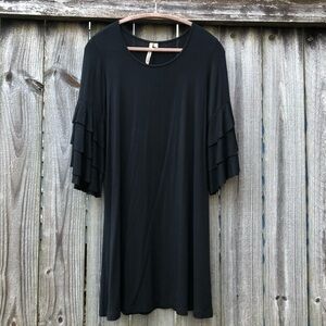 Comfy USA Mini Swing Dress Black Size S Tiered Bell Sleeves Jersey Knit